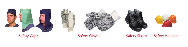 Safety Caps, Gloves, Shoes and Helmets