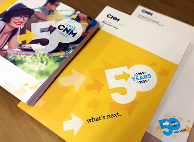CNM 50th anniversary marketing materials and graphic design