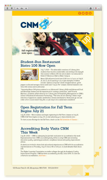 CNM 50th e-news template design