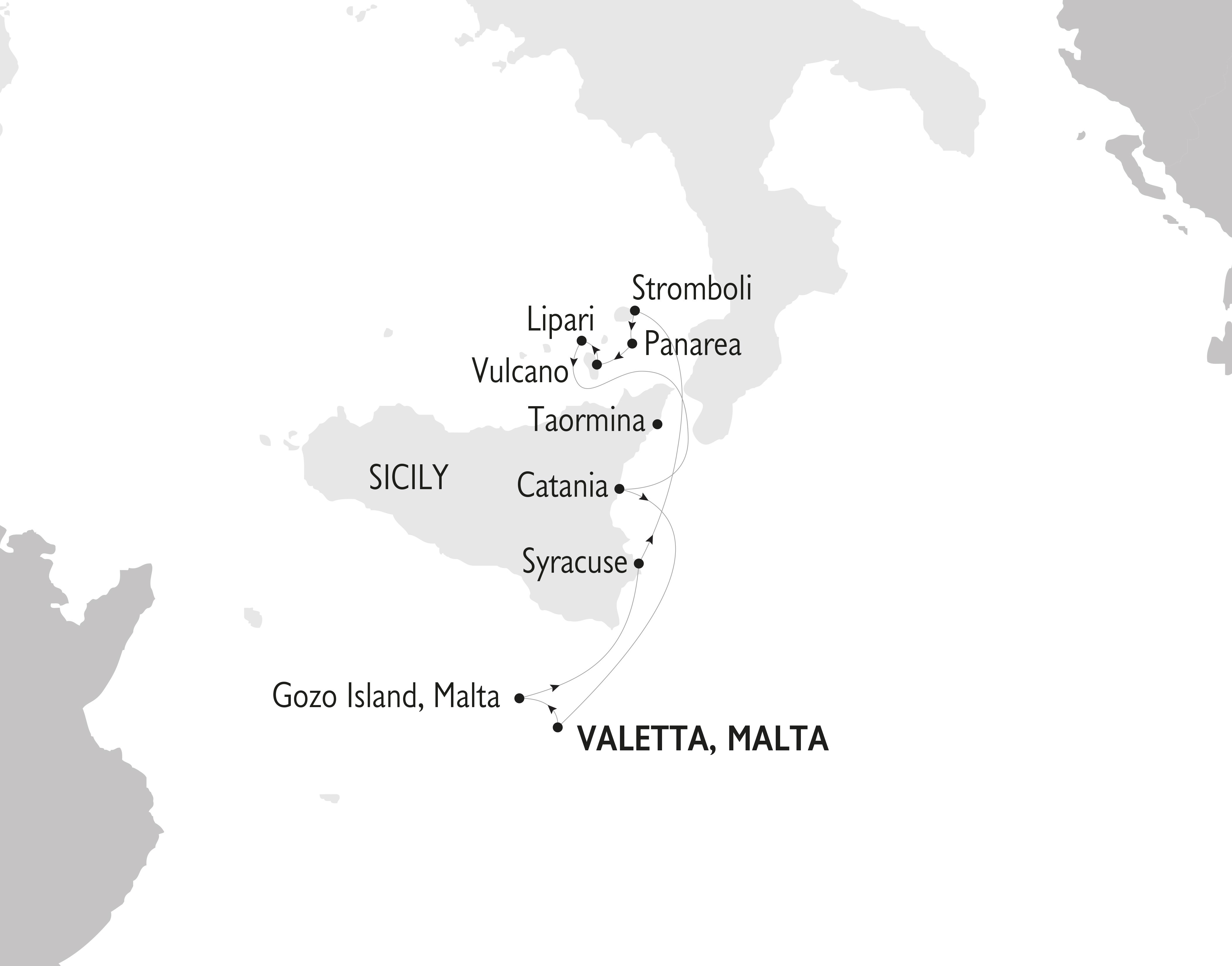 Malta and Italy Yacht Cruise Map