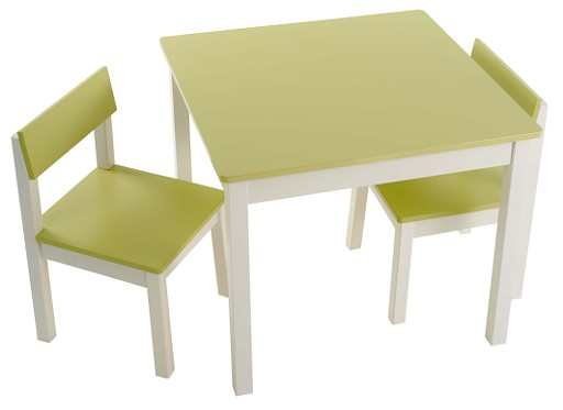 שולחן וכסאות לילדים - דגם חלק – צבע פיסטוק -  קוקולה.   6 צבעים לבחירה: שמנת, לבן, ורוד, לילך, פיסטוק, תכלת. מחיר הסט כולל שולחן ושני כסאות. ניתן להוסיף פלטת פרספקס להגנה על פלטת השולחן בעלות של 69 ש