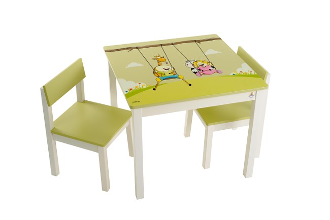 שולחן וכסאות לילדים מצוייר- דולפין כחול קוקולה