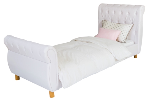 מיטת נסיכה בצבע לבן, מיטת נוער, מיטת יחיד לילדה. דגם לואי קפיטונאז'. מזרן באורך 190 ס