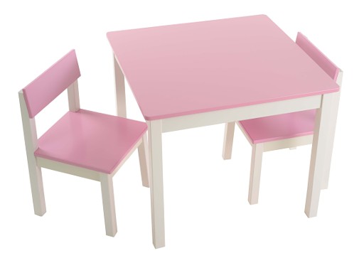 שולחן וכסאות לילדים - דגם חלק – צבע ורוד -  קוקולה.   6 צבעים לבחירה: שמנת, לבן, ורוד, לילך, פיסטוק, תכלת. מחיר הסט כולל שולחן ושני כסאות. ניתן להוסיף פלטת פרספקס להגנה על פלטת השולחן בעלות של 69 ש