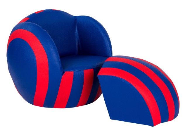ספה בצורת כדורגל לילדים צבע אדום כחול מזכיר את צבעי ברצלונה