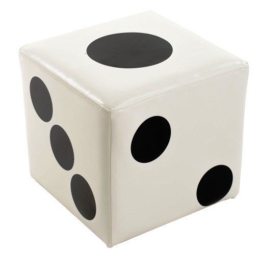 הדום ישיבה לבן עם נקודות שחורות לחדר ילדים, עיצוב כמו של קוביית משחק
