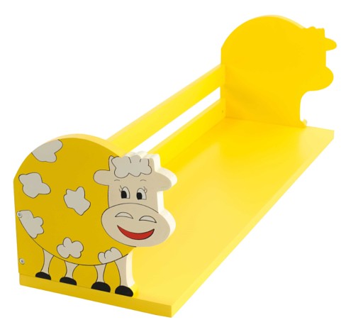מדף לחדר ילדים בצורה של פרה צהובה.