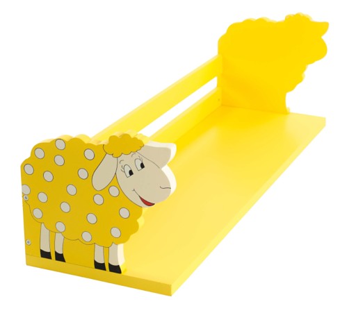 מדף לחדר ילדים בצורה של כבשה צהובה.