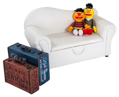 -	ספה עם ארגז אחסון לצעצועים במגוון צבעים, מושלם לסדר וארגון.
